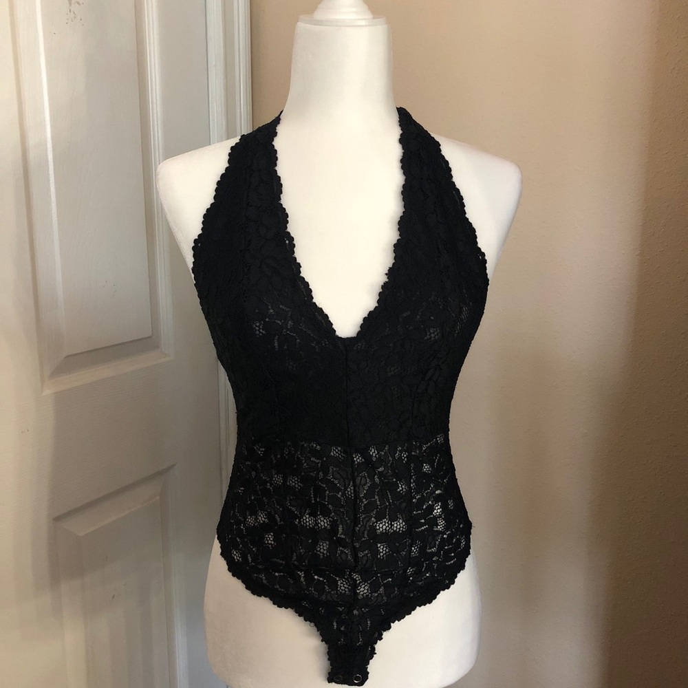 Free People Black Lace Bodysuit Size XS